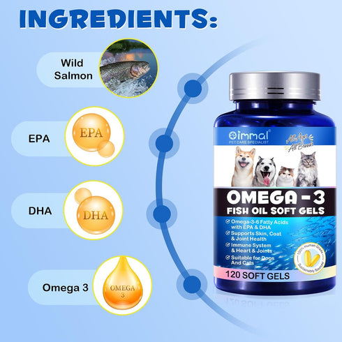 Omega-3 Pet, Salmon Oil Soft Gels for Dogs and Cats (120pcs)- Skin and Coat Health Supplement with EPA & DHA Fatty Acids, Omega-3 Fish Oil Pills T...