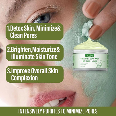 Organic Green Tea Clay Face Mask Skincare, Wash Off Repairing Facial Mask,Anti Wrinkle Remove Dark Circle Foot Facial Skin Care Treatmet for Women...