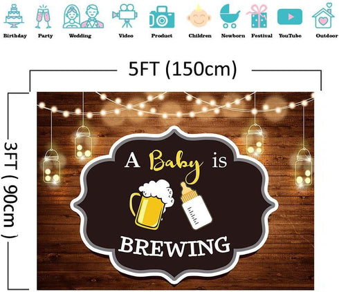 A Baby is Brewing Themed Photography Backdrop for Baby Shower Party Banner Decorations Vinyl Beer Bottle Rustic Wood Glitter Photo Background 5x3f...