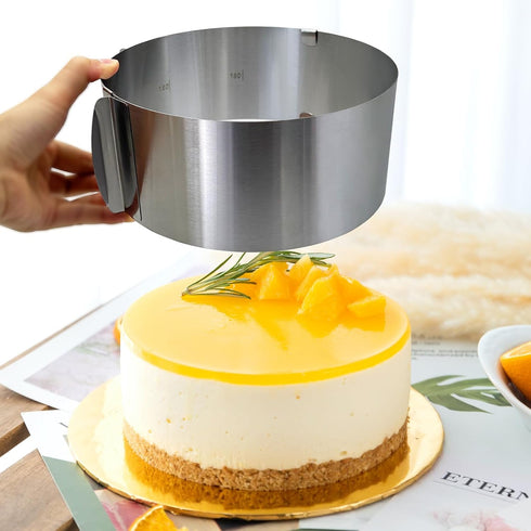 Cake Ring Mold Set, Stainless Steel Pastry Ring 6-12 Inch Adjustable Mousse Cake Mould with 4-Inch Cake Collar for Baking, Cake Decorating...