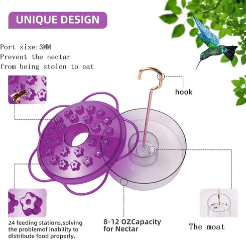 Outdoor Hanging Hummingbird Feeders,Leak-Proof,Outside Garden Wild Hummingbird Feeder,Nectar Guard Saucer Hummingbird Feeder,Easy to Clean and Ref...