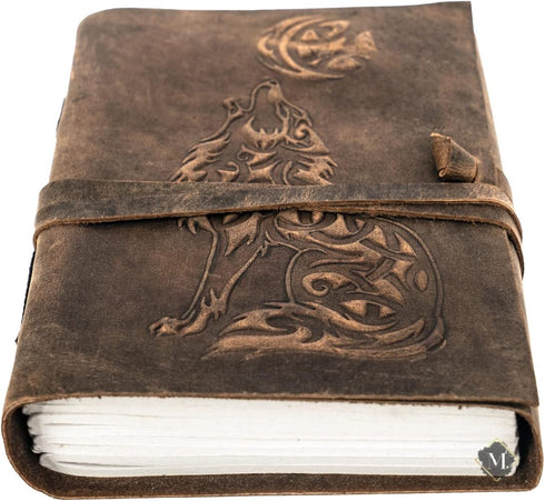 MONTEXOO Wolf Leather Journal Sketch book For Men Women - 200 pages Notebook Diary Dnd Travel Bullet Old Antique Large Vintage Bound Writing Gift ...