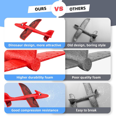 3 Pack Dino Airplane Launcher Toys, 2 Flight Modes Foam Glider Catapult Plane Toy for Boys, Outdoor Dinosaur Flying Toys Kids Birthday Gifts for B...