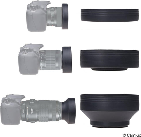 Camera Lens Hood 52mm - Rubber - Set of 2 - Collapsible in 3 Steps - Sun Shade/Shield - Reduces Lens Flare and Glare - Blocks Excess Sunlight for ...