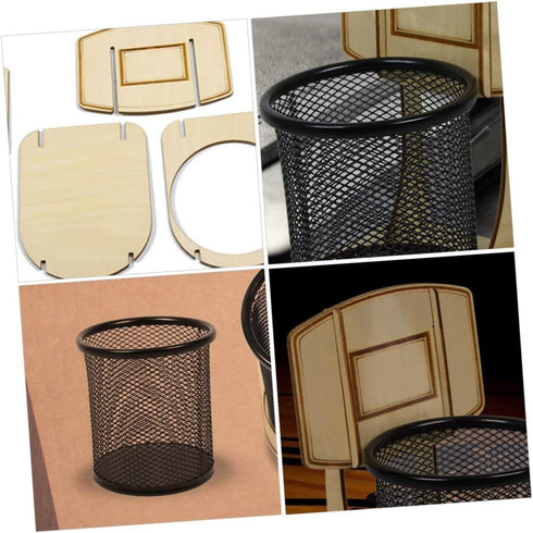 Basketball Stand Pen Holder Kid Pencils Mesh Wire Pencil Cup Holder Mesh Pen Holder Basketball Pen Holder Child Desk Kids Office Wood Grain Storag...