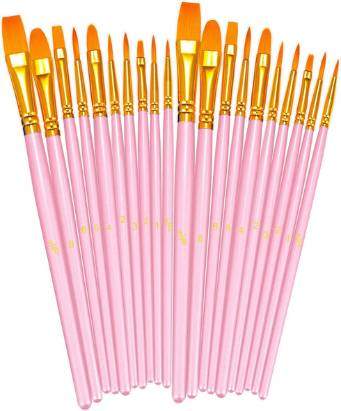 BOSOBO Paint Brushes Set, 2 Pack 20 Pcs Round Pointed Tip Nylon Hair Artist Acrylic Paint Brushes for Acrylic Oil Watercolor, Face Nail Art, Minia...