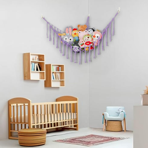 Boho Stuffed Animals Net or Hammock Large,55 inch Toy Hammock Macrame Stuff Animal Storage Corner Hanging Net Holder,Mesh Hammock Plush Toy Organi...