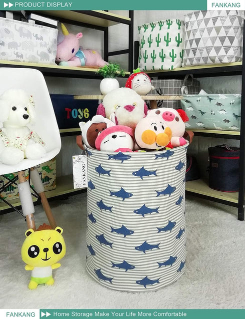 FANKANG Storage Basket, Nursery Hamper Canvas Laundry Basket Foldable with Waterproof PE Coating Large Storage Baskets for Kids Boys and Girls, Of...