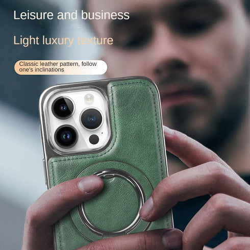 Luxury Leather Invisible Stand for iPhone Case, iPhone Leather Case with Magsafe, Case Drop Protection for iPhone 15/14/13/12 Pro Max (Brown, for ...
