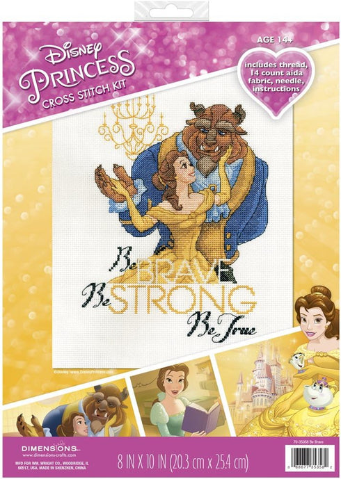 Dimensions 70-35358 Disney Be Brave Counted Cross Stitch Kit, Beauty and the Beast Cross Stitch, 8" x 10",Ivory...