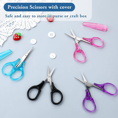 8Pcs Scissors for Crafting Stainless Steel Scissors with Protective Cover Mini Detail Craft Scissors Straight Fine Tips Design for Crafting Facial...