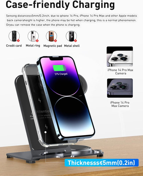 Wireless Charger, Mlfsaier Aluminum Alloy 3 in 1 Charging Station Stand for Apple iPhone/iWatch/Airpods,iPhone 15,14,13,12,11 (Pro, ProMax)/XS/XR/...