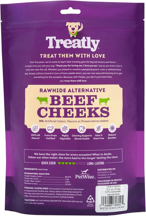 Cowcheek Rolls 4" Dog Chew Treats - Natural Flavor, 6 Count/1 Pack...