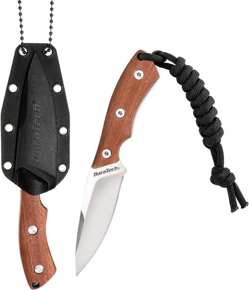 DURATECH Compact Fixed Blade Knife, 6-inch Neck Knife, 3-inch Blade, Full Tang, Wood Handle with Molded Sheath, Necklace and Paracord included, fo...
