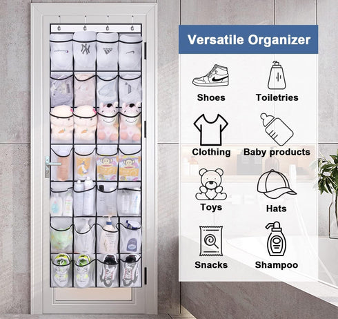 MISSLO 28 Large Pockets Over The Door Shoe Rack Hanging Shoe Organizer for Closet Door Shoe Storage Holder Mesh Hanger, White...