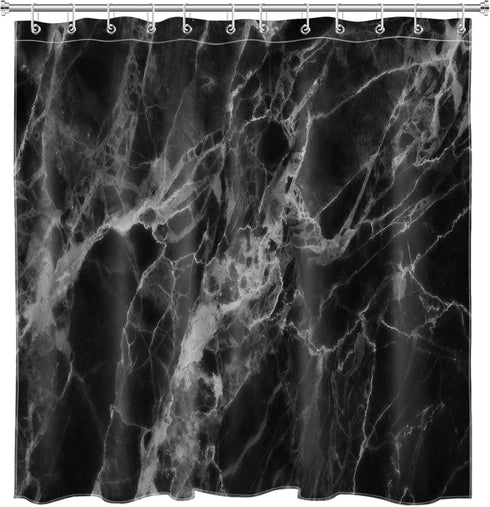 LB Black Marble Shower Curtain Abstract Natural Black Grey Marble Bathroom Curtain 72x72 inch Waterproof Polyester Fabric Bath Curtain Hooks Inclu...
