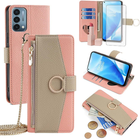 Asuwish Phone Case for OnePlus Nord N200 5G Wallet Cover with Screen Protector and Mirror Flip Cover Ring Card Holder Crossbody Strap Cell One Plu...