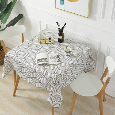 SASTYBALE Square Tablecloth Geometric Style Cotton Linen Table Cloth Dust-Proof Table Cover for Kitchen Dinning Tabletop Decoration (Square/Round,...