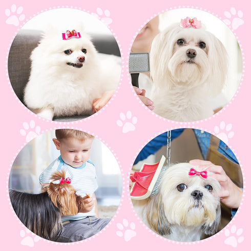 MTLEE 12 Pieces Small Dog Hair Bow Rubber Bands Cute Puppies Hair Bows Pink Doggies Cat Topknot Pet Headdress with Rhinestones Dog Grooming Bowkno...