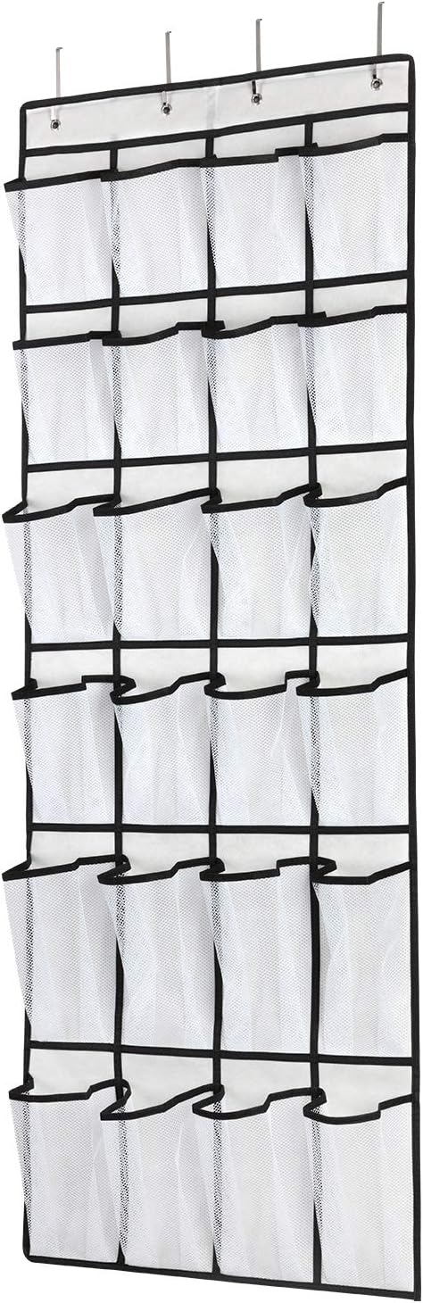 Over The Door Shoe Organizer, Hanging Shoe Organizer with 24 Mesh Large Pockets Door Shoe Rack Organizer for Men Women Kids Hanging Shoe Storage B...
