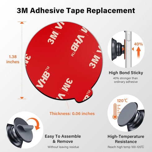 APPS2Car 10 Pack 3M Double Sided Adhesive Pads for Socket Mount Base Circle Adhesive Replacement VHB Sticky Tape for Phone Collapsible Grip & Stan...