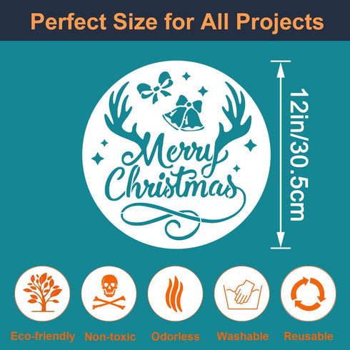 12 Pcs Christmas Stencils, 12'' Round Large Christmas Stencils for Painting on Wood Sign Front Door Hanger Xmas Home Decor...
