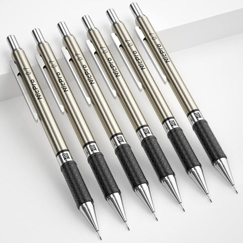 Nicpro 0.7 mm Art Mechanical Pencils Set, 6 PCS Metal Drafting Pencil 0.7mm Tube HB Lead Refills & 18 Cap Eraser for Adults, Children, Artist Writ...