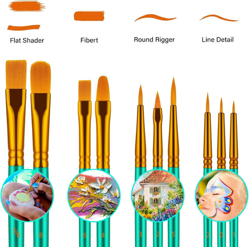 Paint Brushes Set, 20 Pcs Paint Brushes for Acrylic Painting, Oil Watercolor Acrylic Paint Brush, Artist Paintbrushes for Body Face Rock Canvas, K...