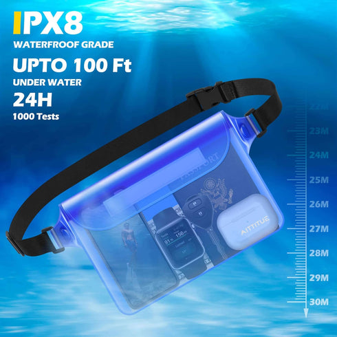 Waterproof Phone Pouch Fanny Pack : 3 Large Water Proof Holder with Waist Strap - Beach Essentials Small Dry Bag Case Wallet Key Protector for iPh...