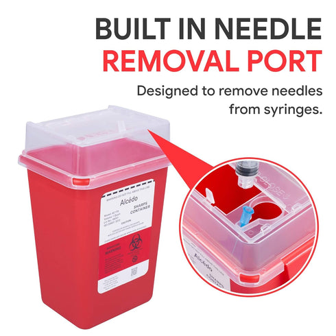 Sharps Container for Home Use and Professional 1 Quart (3-Pack) by Alcedo | Biohazard Needle and Syringe Disposal | Small Portable Container for T...