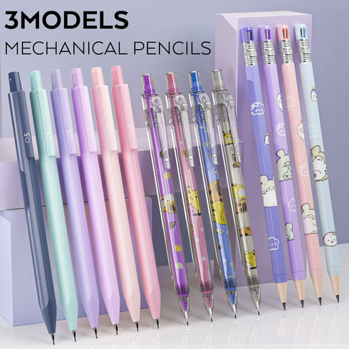 Nicpro 32PCS Cute Mechanical Pencil Set in Case, 14PCS Pastel Aesthetic Pencils 0.5 & 0.7 & 0.9 mm & 2mm Lead Holder, 12 Tubes Lead Refills(2B HB ...