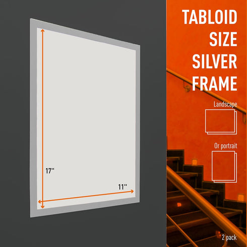 Durable Duraframe Self-Adhesive Magnetic Frame Silver - Tabloid Size 11" x 17" - Document Frame for Internal Signage - Self-Adhesive Attachment - ...