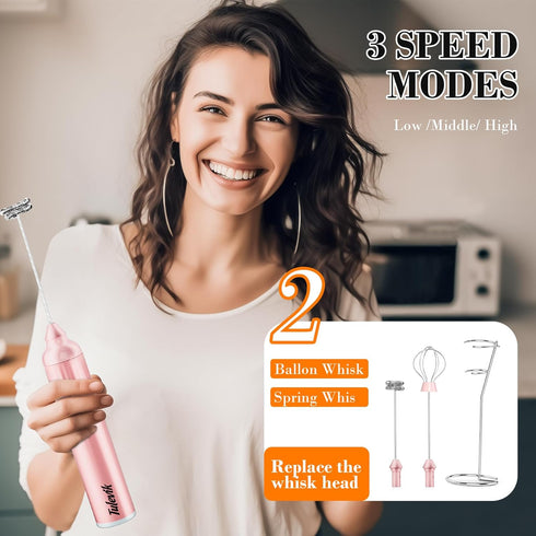 Milk Frother Handheld, Electric Frother Wand With Stand, Coffee Frother With USB Rechargeable 3 Speeds, Mini Frother for Coffee Latte, Cappuccino,...