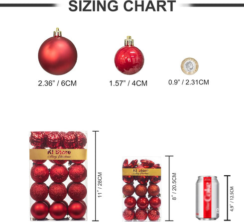 KI Store Red Christmas Balls 34pcs 1.57-Inch Small Christmas Tree Decoration Ornaments for Xmas Tree Holiday Wreath Garland Decor Ornaments Hooks ...