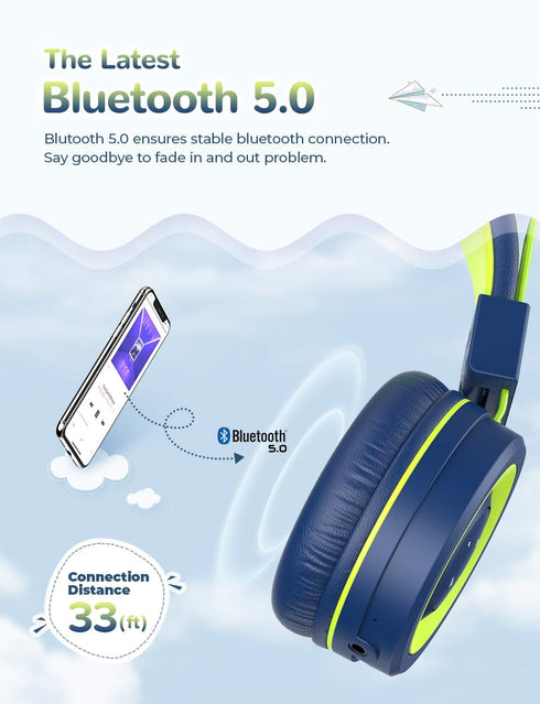 iClever BTH02 Kids Headphones, Kids Wireless Headphones with MIC, 22H Playtime, Bluetooth 5.0 & Stereo Sound, Foldable, Adjustable Headband, Child...