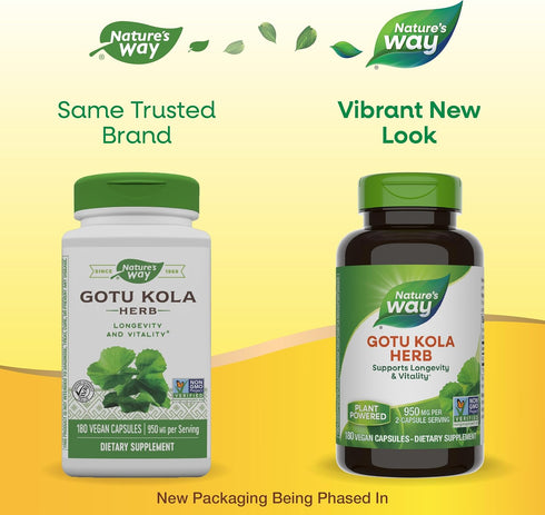 Nature's Way Gotu Kola - 950 mg per 2-capsule serving - Supports Vitality & Longevity* - Gluten & Dairy Free - Non-GMO Project Verified - 180 Vega...