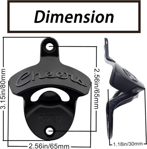 Wall Mounted Bottle Opener Black, Cheers Beer Cap Opener Post Mounted for Garage Man Cave Bar (Pack of 2)...