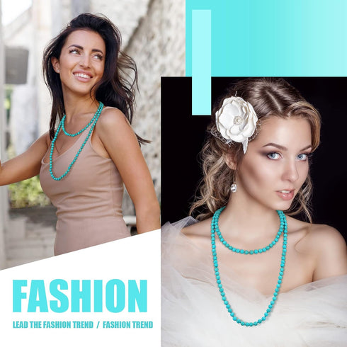 Bonuci Women Necklace Set Long Turquoise Beads Endless Vintage Jewelry Simulated Collar Western Necklace Cute Turquoise Jewelry Earring Accessorie...