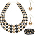 3 Pcs Women's Simulated Faux Three Multi Strand Pearl Statement Necklace Earring and Bracelet Costume Jewelry Set...