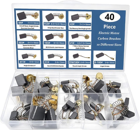 40pcs 10 Sizes Electric Motor Carbon Brushes for Replacement Repair Power Tools and Motors Part Such as Electric Hammer Drills, Circular Saws, Ang...