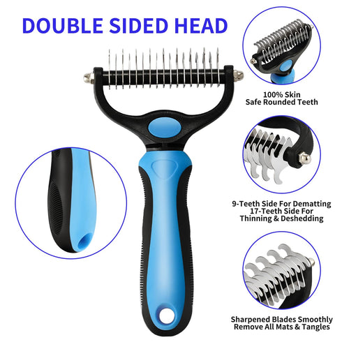 TAN.G Pet Deshedding Brush?2 Sided Undercoat Rake for Dogs & Cats?Dog Grooming Rakes Tools for Mats & Tangles Removing?Effectively Reduces Sheddin...