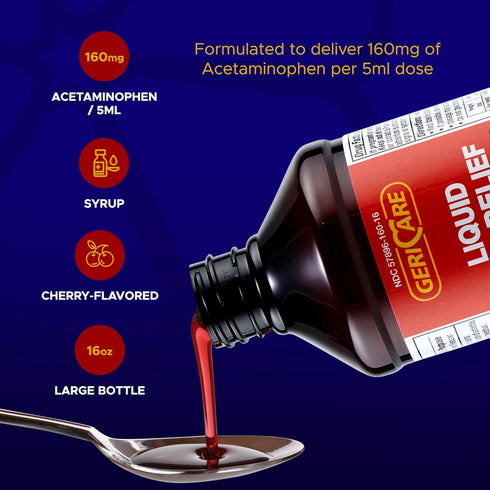 GeriCare Acetaminophen 160 mg Cherry Flavored Liquid, 16 Oz (Pack of 2)...