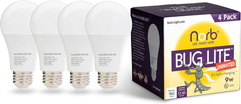 Norb Bug Reduction Light Bulb BUG LITE 9W LED. Indoor/Outdoor Amber Lights for Keeping Bugs Away from Garage, Porch, Patio, Deck, Campsite. Double...