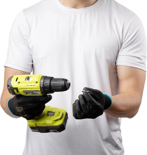 12 PAIRS Men Work Gloves – Lightweight Grip Gloves for Work Available In 4 Sizes – Polyurethane Rubber Coated Gloves - Touchscreen Tactical Gloves...