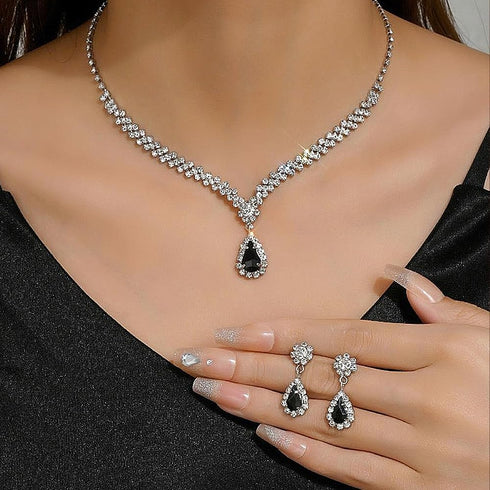 YOOESTORES82 Rhinestone Wedding Jewelry Sets for Women Bridal,Glitter Crystal Teardrop Statement Prom Earrings Necklace Party Costume Jewelry Sets...