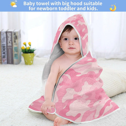 Pink Camouflage Baby Hooded Towel, Ultra Soft Absorbent Cotton Baby Bath Towel for Newborn Toddler Boys Girls, 30 x 30 Inch...