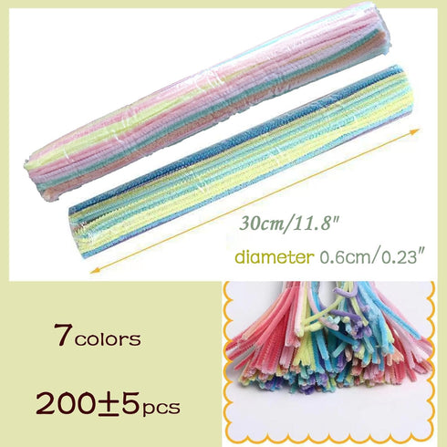 200Pcs 7Colors Pipe Cleaners for Crafts Chenille Stems Supplies Pastel Macaron Color Pipe Cleaner Crafts for DIY Art and Craft Projects 12x0.24inc...