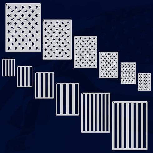12 Pieces Independence Day American Flag 50 Star Stencil Template 3 Size Patriotic Star Stripe Stencils Memorial 4th of July Reusable DIY Painting...