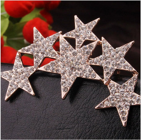 Exquisite Gold Silver Clear Crystal Rhinestone Star Brooch Pin...