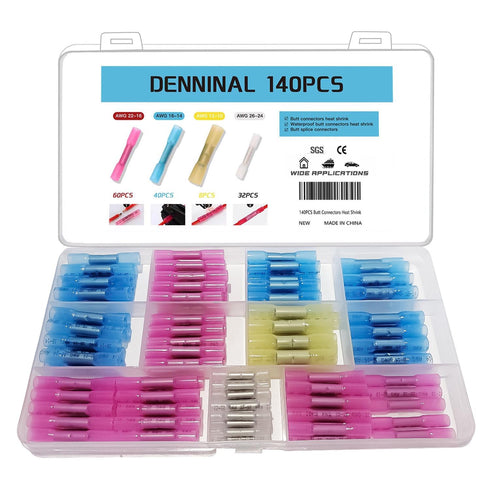 140PCS Butt Connectors Heat Shrink, Waterproof Butt Connectors, Waterproof Electrical Connectors, Marine Electrical Connectors, Butt Connectors Cr...